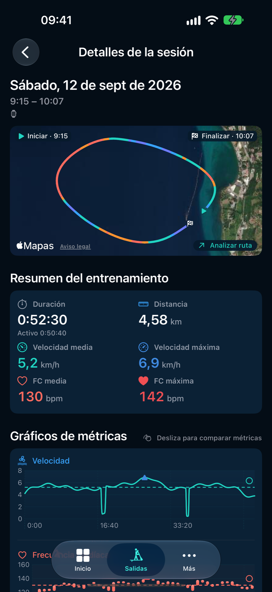 Detalles de sesión de PaddleForm con la ruta de demostración y el resumen del entrenamiento.